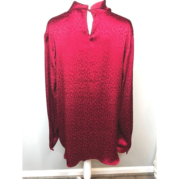 Roz & Ali Womens Red Leopard Print Long Sleeve Blouse Size Large - Picture 5 of 14